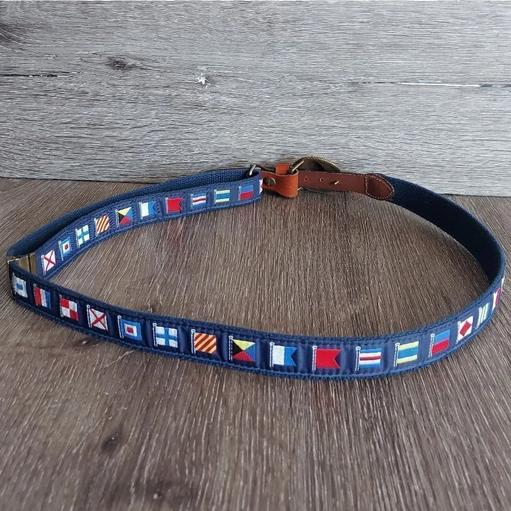 Vintage Nautical Themed Men's Belt with Solid Brass Sailboat Buckle 52